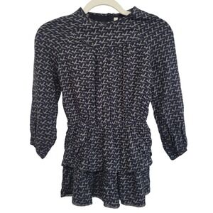 Zadig & Voltaire Dress Navy Blue Geometric Print Ruffle Tiered‎ Dress Size XS